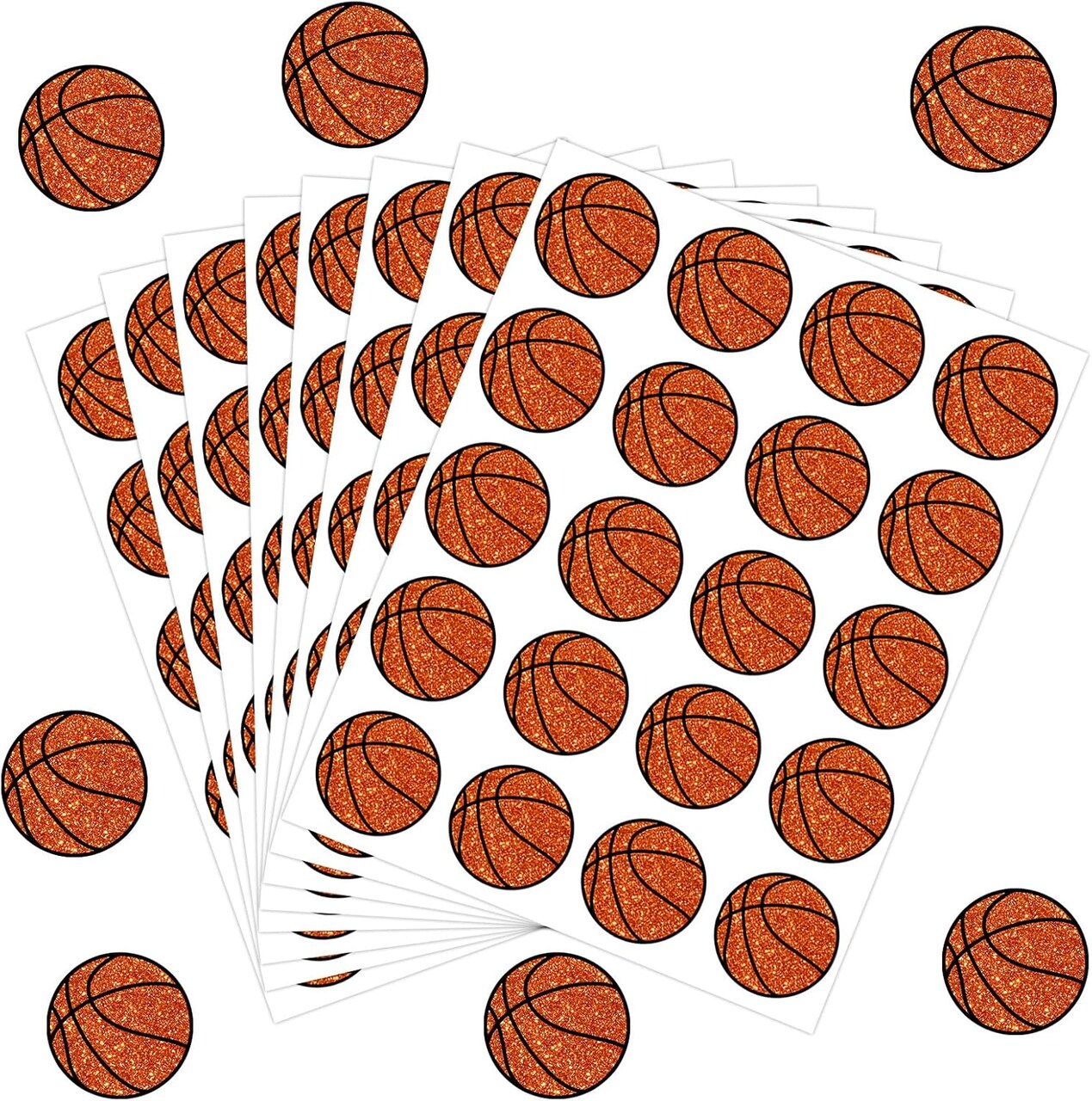500Pcs Glitter Basketball Sticker Sport Paper Decal Self-Adhesive Sticker Label for Party Favor Envelope Scrapbook DIY Supplies, 1.5 in
